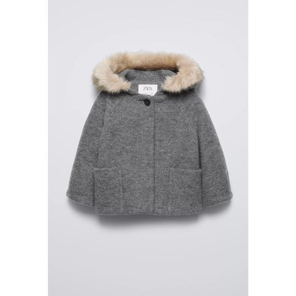 ZARA Hooded Wool Duffle Coat Jacket Size 3-4T